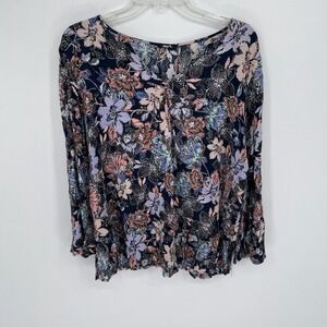 mark. Women's Navy Blue Floral Long Sleeve V-Neck Blouse Size L